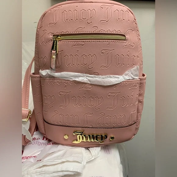 Juicy Couture Blush Pink Backpack with Brown Accents JUICY COUTURE Pink POWDER Blush HERITAGE Embroidered VELOUR  main image 4